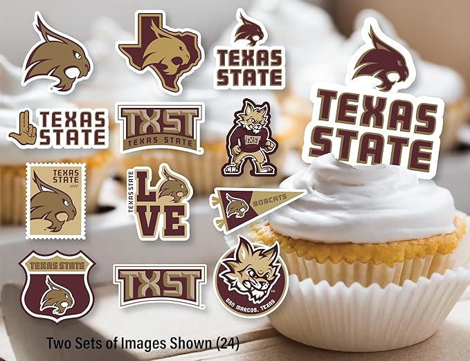 Texas State Cupcake Topper Party Supplies for TXST Football, Birthday, Graduation Party Decorations (24 Pieces) (Texas State Bobcats)