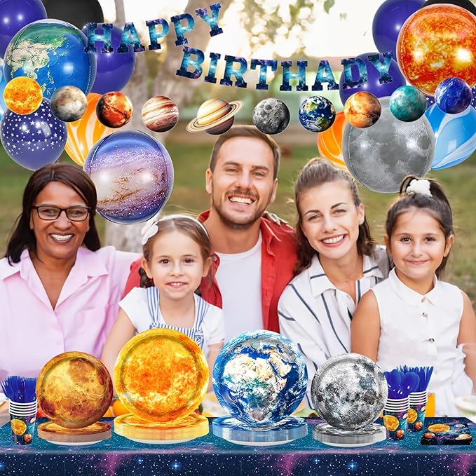 182pcs Outer Space Birthday Party Supplies Space Party Plates Napkins Disposable Cups Tableware Set Tablecloth Banner and Balloons Boys Space Solar System Birthday Party Decorations 24 Serve
