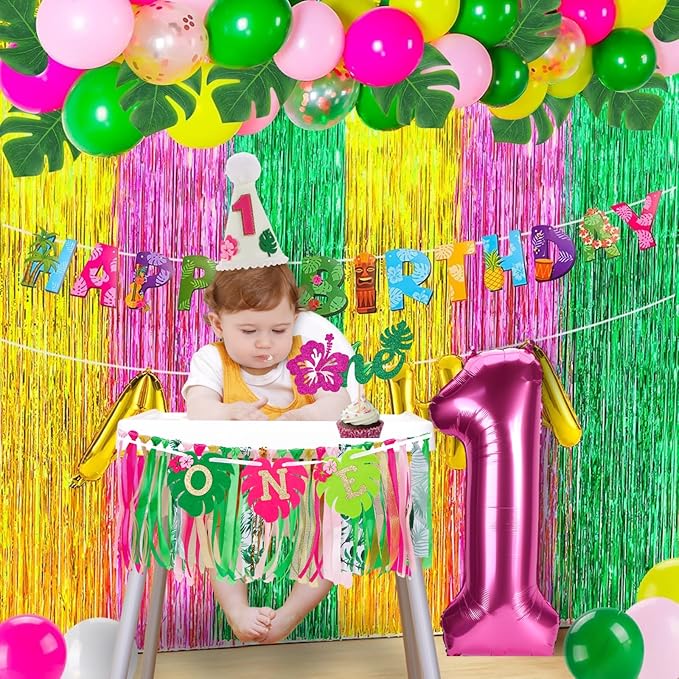 Hawaiian Aloha High Chair Banner for 1st Birthday Party Decoration Tropical Hawaiian Luau One High Chair Tassel Garland Banner for Girls Baby Shower Moana 1st Birthday Party Backdrop Decoration