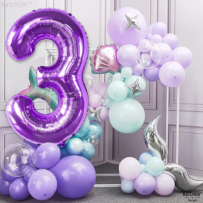 KatchOn, Giant Purple Number 3 Balloon - 40 Inch | 3rd Mylar Foil Balloon For Happy Birthday Decorations | 3rd Number Balloons For Mermaid Purple Party Happy Anniversary Decorations
