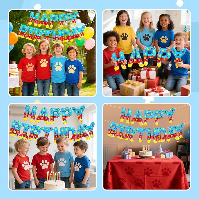 Happy Birthday Banner Balloons Letter Signs Party Decorations for Boys Girls, Paw Print Design
