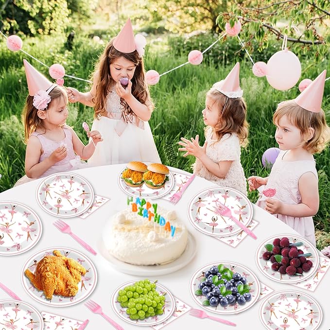 96PCS Ballerina Birthday Party Paper Plates and Napkins Set Ballet Party Paper Plates Disposable Decor Ballerina Girl Theme Parties Set for Kids Dancing Girls Ballet Birthday Decorations