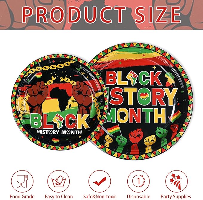 200Pcs Black History Month Party Supplies African American BHM Festival Plates and Napkins Black History Tableware Set for African Freedom Day Happy Juneteenth Party Decorations Serves 50