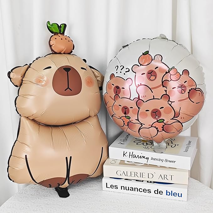 3PCS Capybara Animal Balloons Round Capybara Shaped Foil Birthday Balloon For Capybara Birthday Party Wildlife Park Jungle Animal Theme Party Backdrop Party Supplies Decorations