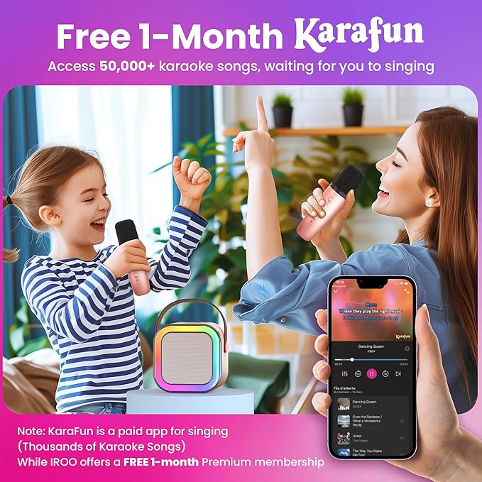Mini Karaoke Machine for Kids, 2026 TOP Toys Birthday Gifts Ideas for Girls Ages 4, 5, 6, 7, 8, 9, 10, 12+ Years Old, Portable MP3 Player with 2 Wireless Mics for Family Home Party