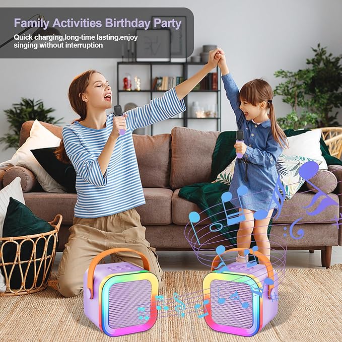 Mini Karaoke Machine for Kids & Girls with 1 Wireless Microphone, Portable Bluetooth Speaker, Christmas Birthday Gift Toy for Boys Toddlers Ages 3, 4, 5, 6, 7, 8, 9, 10, 11, 12+ Years Old (Purple - 1)