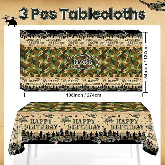 Avezano 3 pcs Camo Birthday Party Decorations Camouflage Tablecloth Plastic 108x54 Soldier Military Theme Party Supplies Cake Table Decor Supplies