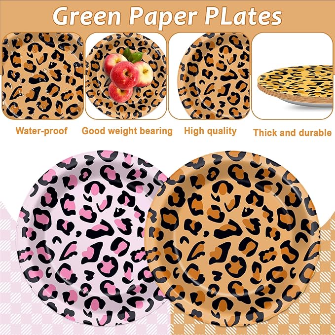 48Pcs Cheetah Print Party Paper Plates for Pink Animal Leopard Print Themed Party Supplies 7" Cheetah Print Disposable Plates for Girls Jungle Birthday Safari Animal Baby Shower Decorations