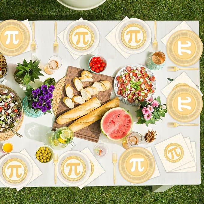 96 PCS Pi Symbol Party Pie Paper Plates and Napkins Math Theme Symbol Disposable Tableware Decorations Pi Day Party Plates Supplies for Kids Birthday Mathematics Day March Math Decorations