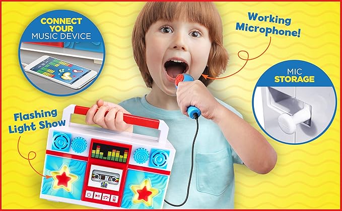 Mother Goose Club Sing Along Boom Box Speaker with Microphone for Fans of Mother Goose Club Toys, Kids Karaoke Machine with Built in Music and Flashing Lights