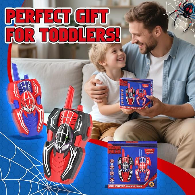 Walkie Talkies for Kids, Spider Toys 2 Pack Outdoor 2 Way Radio Toy Gifts Camping Brithday Gift Walkie Talkies for 3 4 5 6 7 8 9 10 Year Old Boys