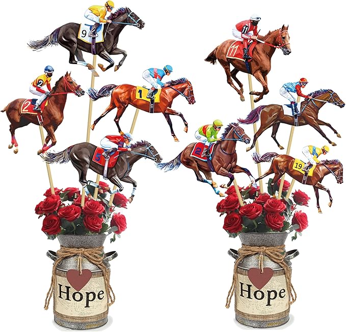 Horse Racing Centerpiece Sticks 17 Pieces Horse Race Party Table Toppers Derby Day Decorations Racehorse Party Supplies for Run for The Roses Racing Birthday Party Decor