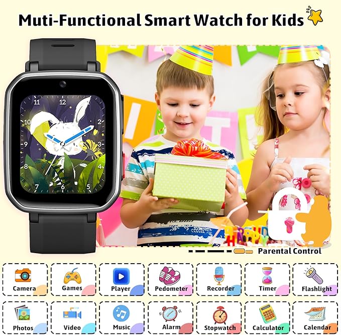 zicor Kids Game Watch Gift with 26 Puzzle Games, Dual Camera, Music Player, Pedometer, Video Recorder, Flashlight, Alarm Clock,Educational Toy for Boys Girls Age 4-12 Years Old,Birthday