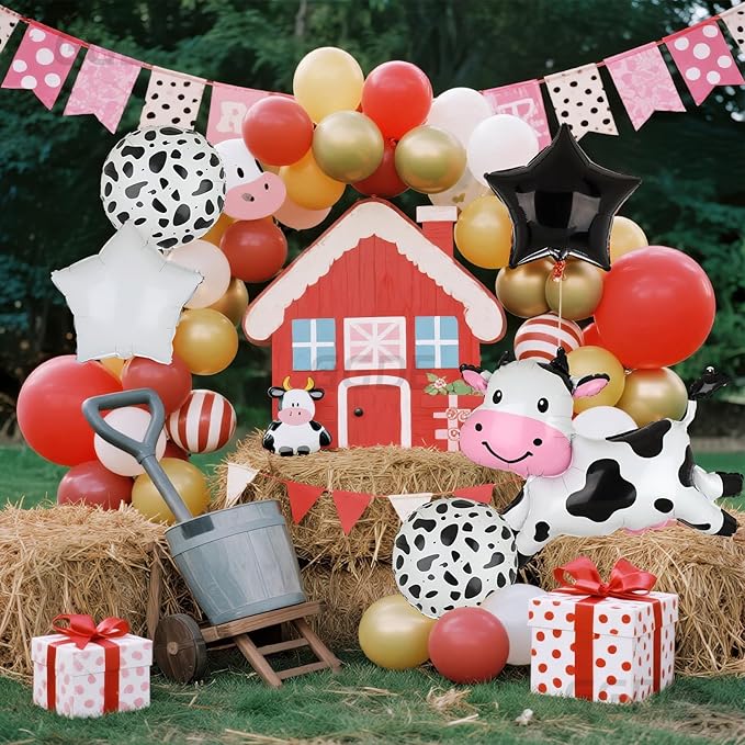 Big Cow Foil Balloons Giant Cow Shape Mylar Balloon Baby Shower Girl Boy One 1st 2nd Birthday Decoration Barnyard Farm Animal Western Cowboy Theme Party Decor Supplies 5 Pcs
