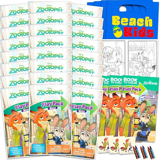 Zootopia Mini Party Favors Set for Kids - Bundle with 24 Mini Zootopia Grab n Go Play Packs with Coloring Pages, Stickers and More | Disney Zootopia Birthday Party Supplies