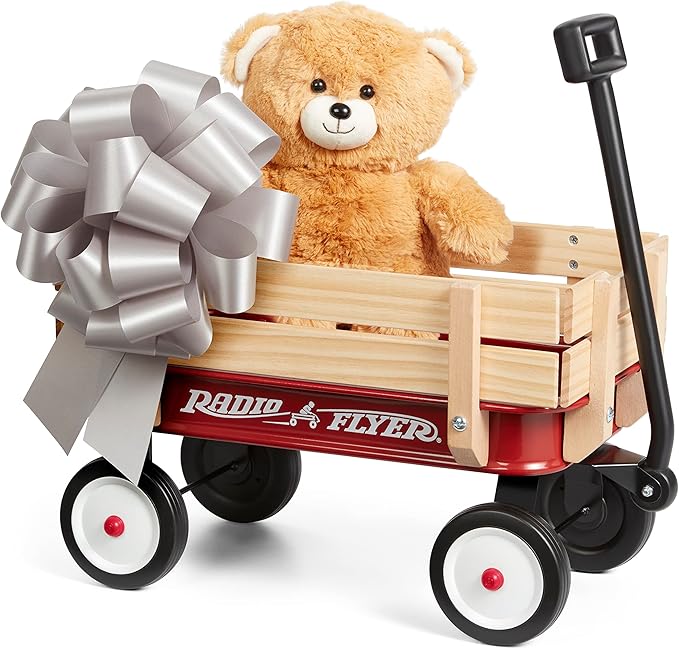 Radio Flyer Mini Steel and Wood Wagon for Kids, 19" Toy Wagon for Kids Aged 1.5+, with Teddy Bear, Play-Size Version of the Classic, Durable Wheels, Working Handle, for Toys, Crafts & Gift Displays