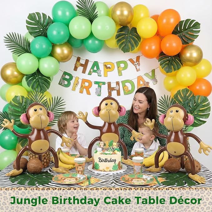 FUTUREPLUSX 3 PCS Inflatable Monkeys, Jungle Animal Balloons Jungle Themed Birthday Party Decorations Baby Shower Party Supplies