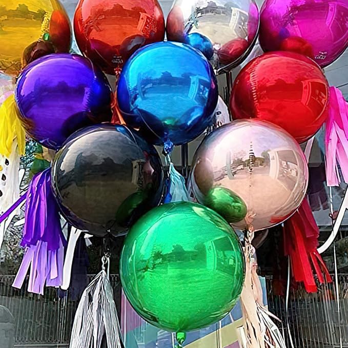PartyWoo Red Foil Balloons 6pcs 22 Inch Large Round Foil Big Giant 4D Jumbo Inflatable Mirror Ball Mylar Balloons for Graduation Birthday Anniversary Casino Cherry Citizenship Party Decorations
