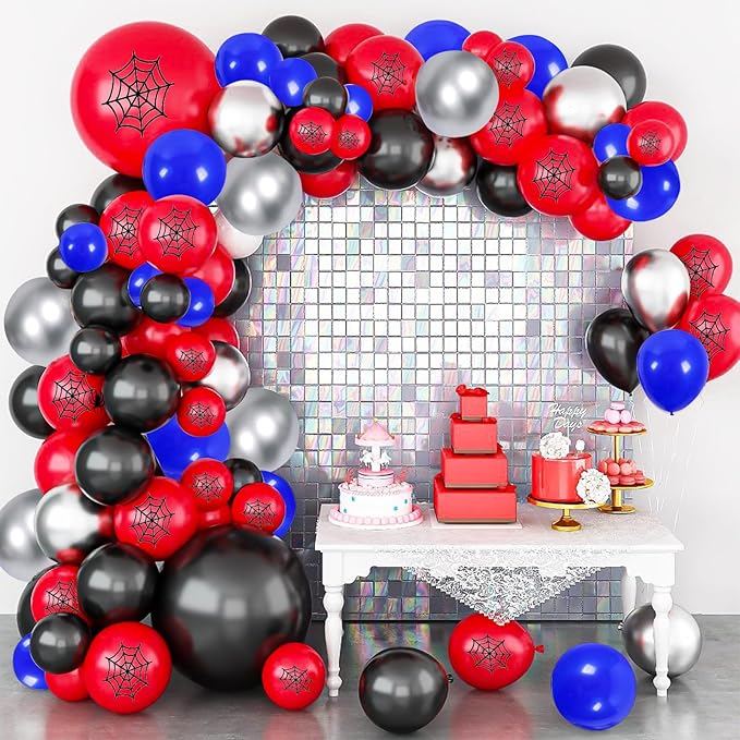 50pcs 12inch Black Red Blue Silver Balloon,Red with Spider-Web Printed Balloons for Boys Girls Halloween Party Birthday Decorations Birthday Balloons Baby Shower Party Supplies Gifts