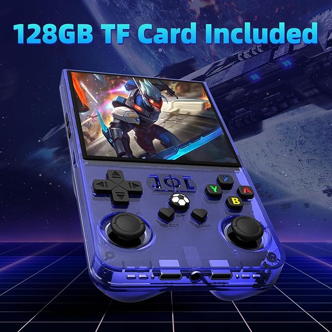 R36MAX Retro Handheld Game Console,128GB Open Source System Support 30+ Emulator Console,4.0 Inch IPS Screen Retro Gaming Console,4000mAh Battery,Portable Video Game Console for Christmas (Blue)