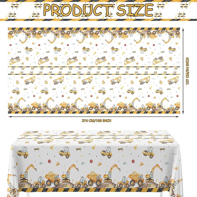 3PCS Truck Plastic Birthday Party Tablecloths Construction Disposable Table Cloth Yellow Dump Truck Themed Table Cover for Kids Boy Parties Baby Showers Supplies