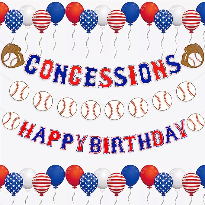 Set of 5 Baseball Birthday Banners Baseball Sports Paper Garlands Pennant Bunting Flag Decor Concessions Party Sign for Party Supplies Boys and Girls