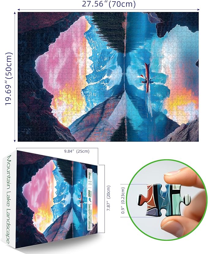 1000 Piece Jigsaw Puzzle for Adults - Mountain Lake Landscape Puzzle - Scenic Kayak View with Sunset Challenging Puzzles for Gifts Party Games Family Fun, Puzzle Size 27.55 * 19.68 in