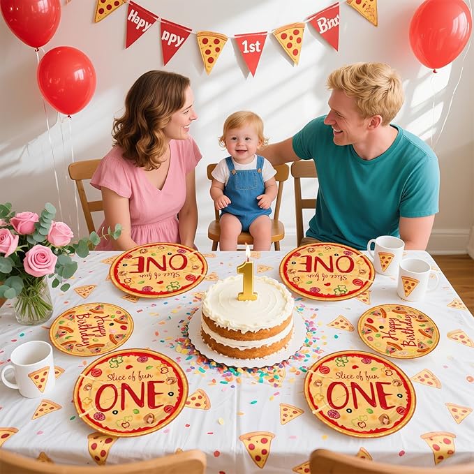 96Pcs Pizza One Birthday Party Decorations Pizza 1st Birthday Party Plates and Napkins Tableware Sets for Kids Baby Shower One Year Old Carnival Italy Night Holiday Party Favors Supplies Serves 24