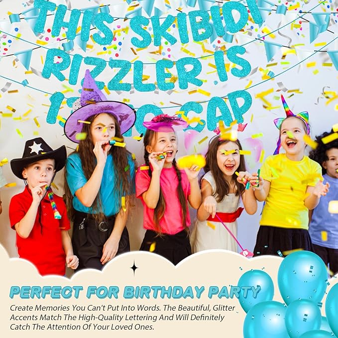 Fulmoon Pre Strung This Skibidi Rizzler Is 13 No Cap Glitter Banner 13th Birthday Party Decorations, Funny Birthday Sign, Party Supplies, Ideas, Gifts(Sky Blue)