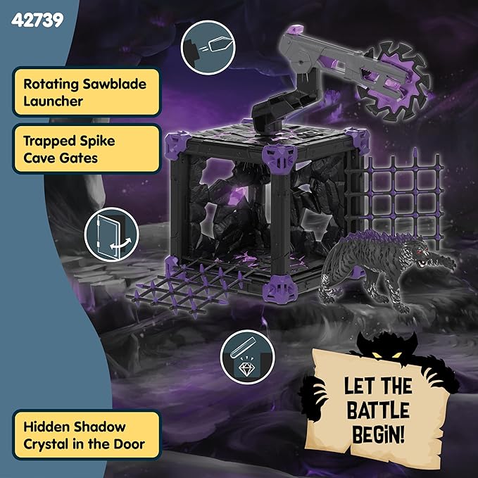 Schleich Eldrador Creatures - Battle Cave with Shadow Tiger Figure and Shooting Weapon Toy Playset - Interactive Cave and Monster Figurine for Boys and Girls - Fantasy Toys for Kids Ages 7+ | 42739