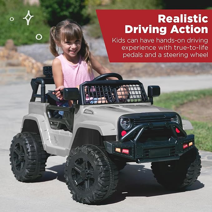Best Choice Products 12V Kids Electric Vehicle Toy Ride On Car with Parent Remote Control for Toddlers, Seat Harness, 61 lbs Weight Capacity, Locking Doors, Spring Suspension, Bluetooth - Gray