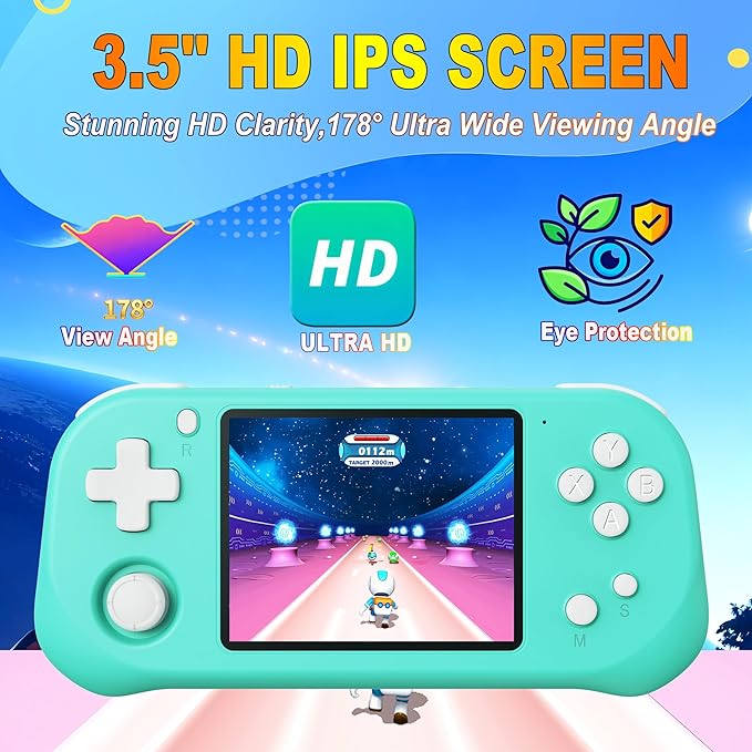 Handheld Game for Kids with 3.5'' IPS Screen 139 Preloaded 32 Bit Electronic Video Games, Portable Rechargeable Gaming Player Toy for Boys Girls Seniors Gift (Parrot Green)
