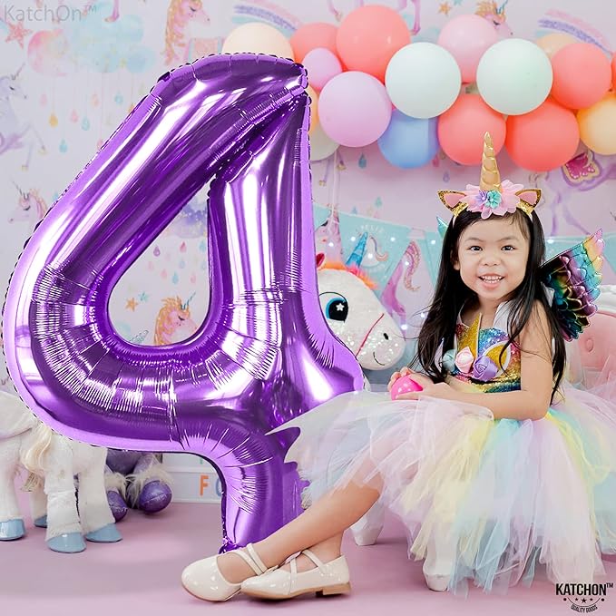 KatchOn, Giant Purple 4 Balloon Number - 40 Inch | Purple Number 4 Balloon, Mermaid 4th Birthday Decorations for Girls, Women | 4th Birthday Balloons | 4th Happy Anniversary Decorations