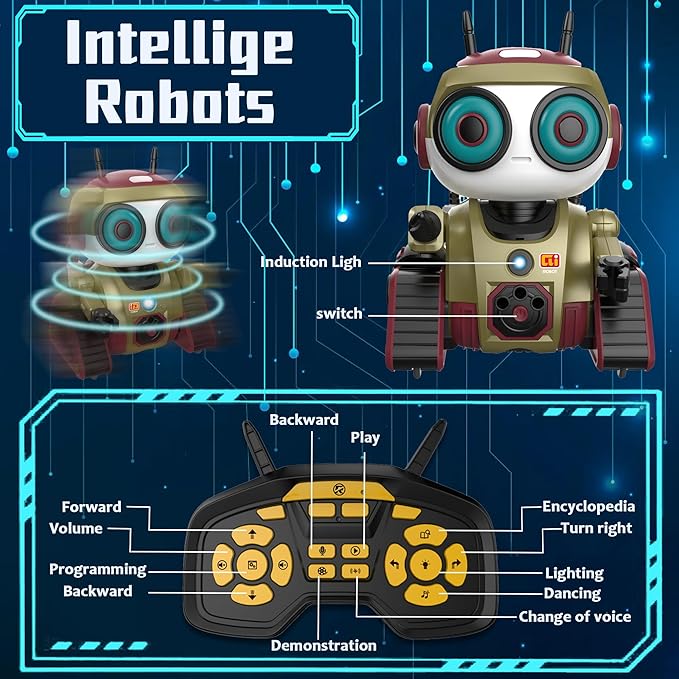 Robot Toy for Kids, Rechargeable Remote Control Robot, Intelligent Programming Function, Gesture Sensing, Auto-Demonstration of Music and Dance, Fun Gift for Boys Girls(Gold)