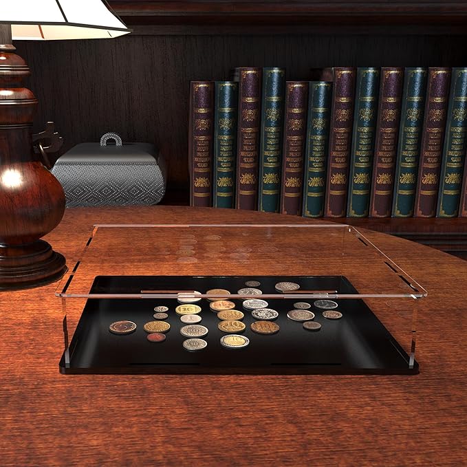 Figure Display Case, Short & Flat Acrylic Case for Collecting Books, Clear Box for Displaying Medals, Stamps, Collectibles and Cards，16" L x 13" W x 4" H
