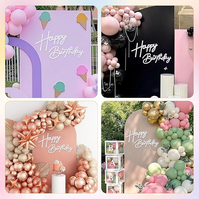 Babenest Flash White Felt Happy Birthday Sign - Reusable Strong Adhesion Banner for Backdrop, Balloon Arch Decor, Reception Party Supplies Birthday Party Baby Shower Decorations