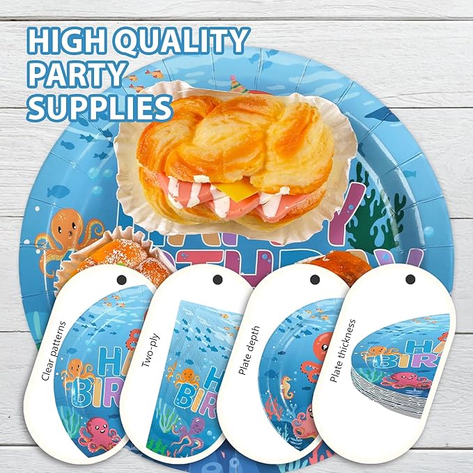 96Pcs Octopus Birthday Party Decorations Under the Sea Plates and Napkins Cute Octopus Ocean Animal Tableware Set for Cute Sea Animals Birthday Baby Shower Supplies, Serves 24