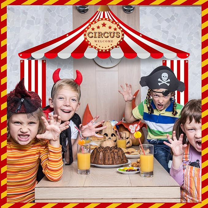 Preboun 3 Pcs Circus Tent Decorations Carnival Circus Theme Party Decorations Carnival Tent Banner Striped Pennant for Clown Theme Birthday Party Classroom Supply