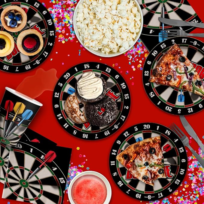 Darts Party Supplies - Dart Board Plates and Napkins - Adult Birthday Supplies - Father's Day Tableware Set Includes Plates Napkins Cups - Kit for 16