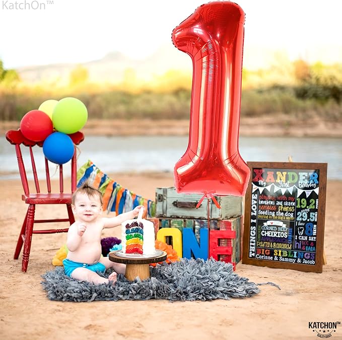 KatchOn, Red Number 1 Balloons - 40 Inch | Foil Balloon For 1 Happy Birthday Decorations | Number One Balloon For Happy Anniversary Decorations | Red One Balloons For 1st Birthday Party Decorations