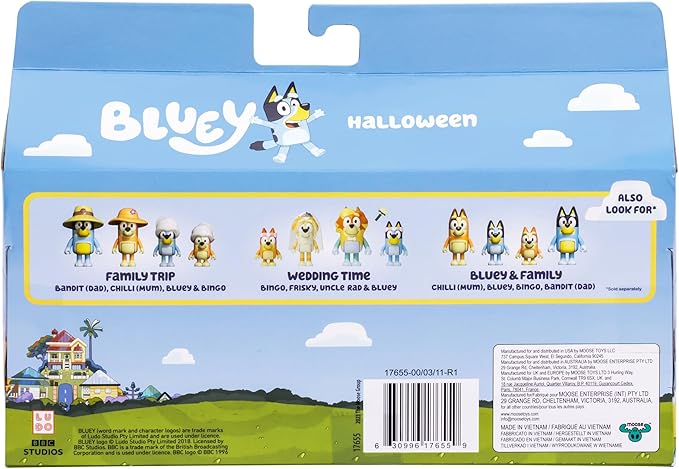 Bluey Halloween Figures Pack of 4, Robust Articulated Character Toys with Bingo, Chloe, and Lucky Figurines, Small Action Figures for Kids Ages 3+