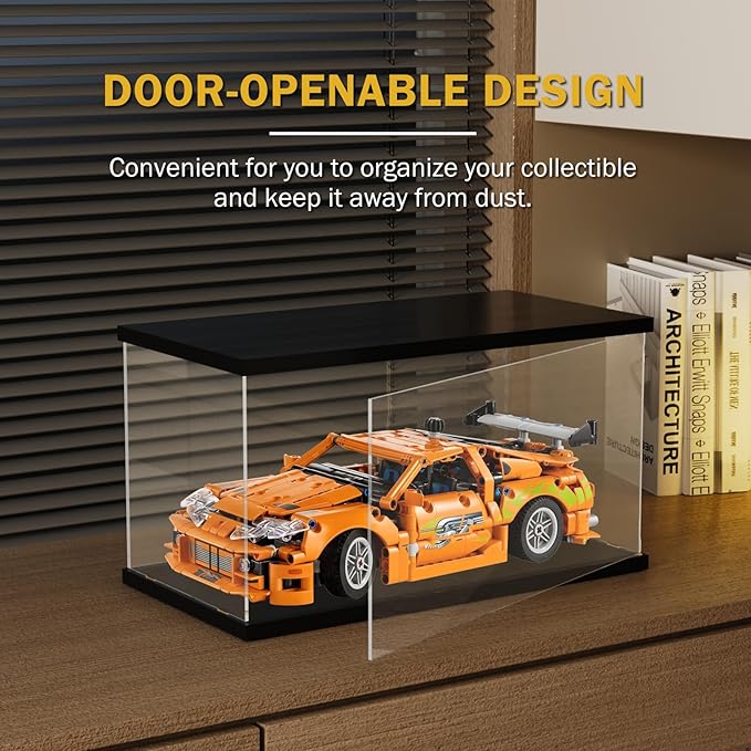 Nynelly Acrylic Display Case for Collectibles with Light, Clear Display Boxes for Lego 42204 10295 42176 10330 21339, Model Car Display Case, Dustproof Storage Showcase for Figurine, 15.7x7.9x7.9in