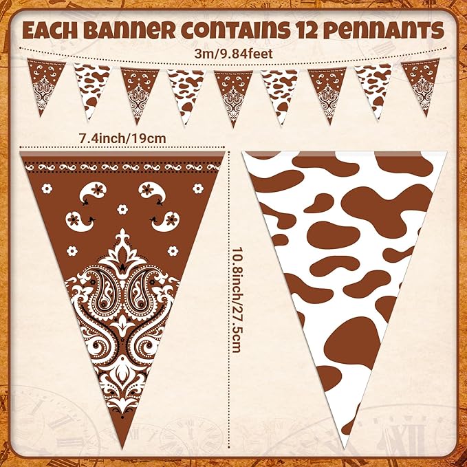 Boao 5 Pcs Cow Print Pennant Banners, Cow Print Pennant Banner Birthday Party Supplies for Western Cowboy Theme Decoration Baby Shower Animal Theme Party Holiday Decor, 7.4 x 10.8 Inch (Cowboy)