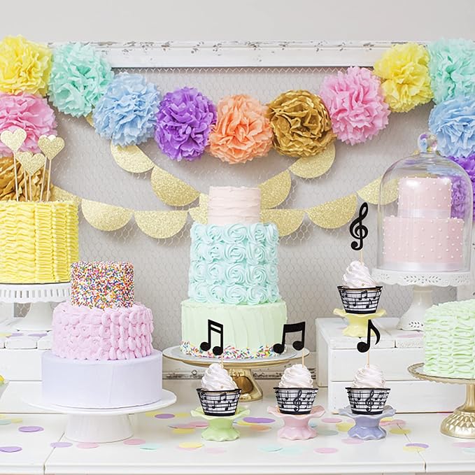 32PCS Music Notes Cupcake Toppers and Wrappers Glitter Musical Symbols Cupcake Picks for Rock Music Theme Baby Shower Kids Birthday Party Cake Decorations Supplies