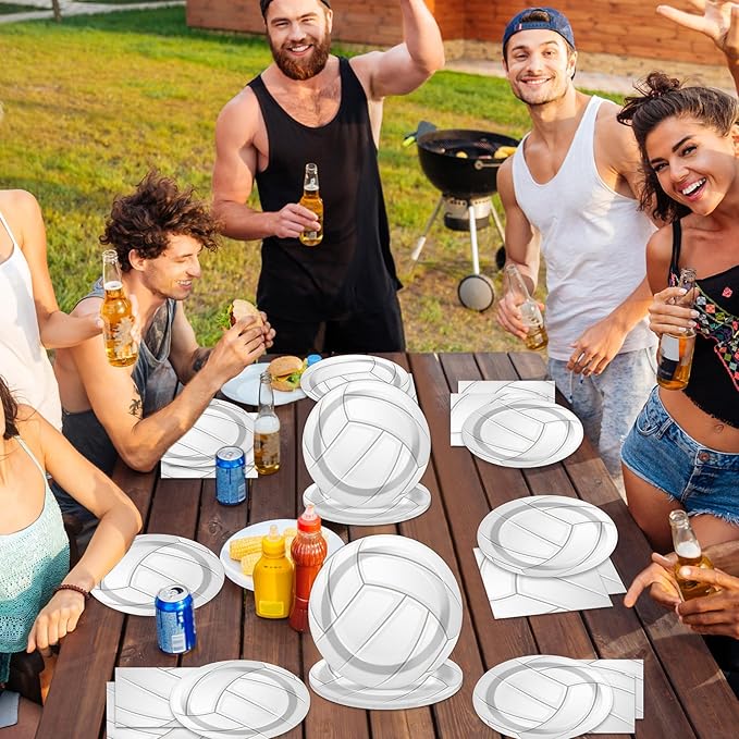 Qyeahkj 50 Guests Volleyball Plates and Napkins Party Supplies Volleyball Birthday Party Decorations Disposable Tableware Set Sports Dinnerware Favor for Kids Baby Shower Decorations, 200PCS
