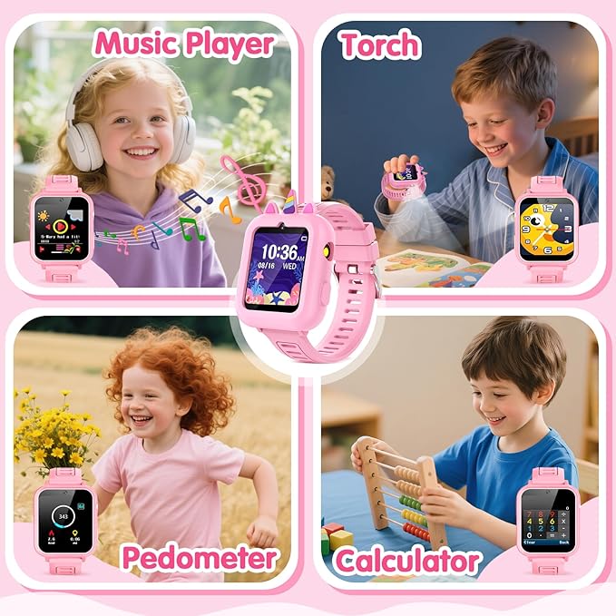 Smart Watch for Kids Girls Gift Age 3-12 with 39 Games Alarm Clock Camera Video Music Player Pedometer Flashlight 12/24 hr HD Touch Screen Kids Smart Watch Birthday Toys for Girls Ages 4 5 6 7 8 9 10