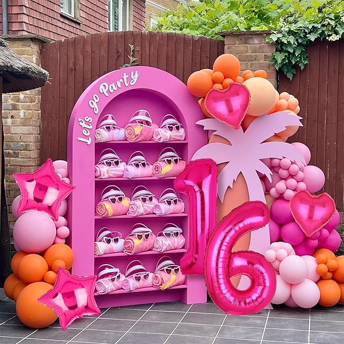 40 Inch Number Balloons Hot Pink 16 Large Number Balloon Anniversary Event Celebration Bachelorette Cowgirl Let's Go Girls Pink Themed 16th Birthday Party Decor Supplies 10 Pcs