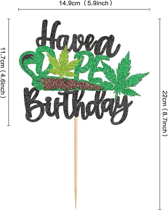 Ercadio 1 Pack Have a Dope Birthday Cake Topper Green Glitter Pot Leaf Weed Leaves Happy Birthday Cake Decor Marijuana Man Women Birthday Party Supplies