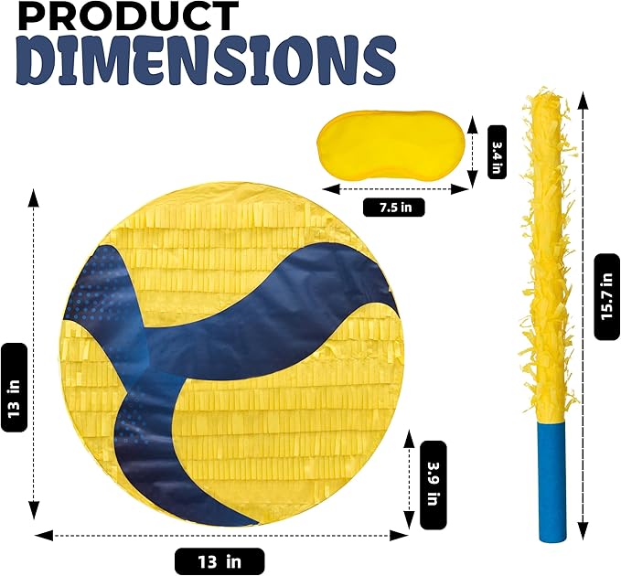 Volleyball Pinatas Bundle with a Blindfold and Bat (13"x13"x4"), Volleyball Pinatas for Birthday Party Boys, Perfect for Birthday Party, Sport Theme Party, Decoration