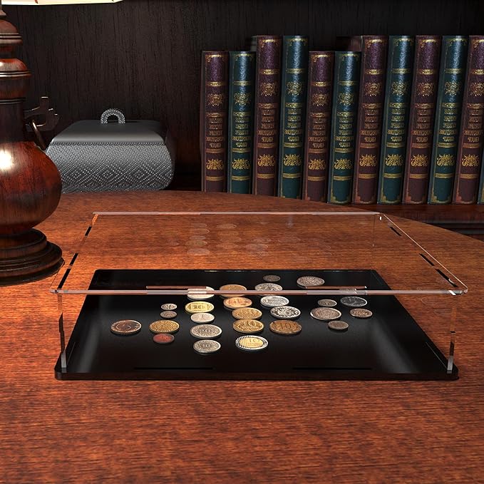 Acrylic Display Case for Collectibles, Books and Medals, Clear Display Box with Thick Base and Lid for Protection and Displaying, 16x13x4-inch